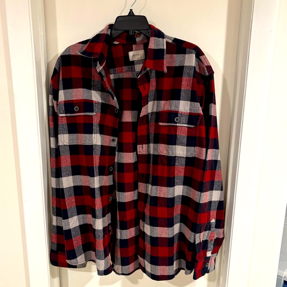 Men’s black, white, and red flannel 2XL
